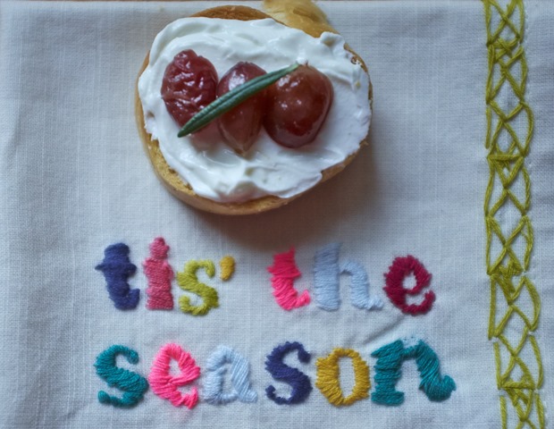 Honeyed Goats Cheese and Roasted Grape Crostini